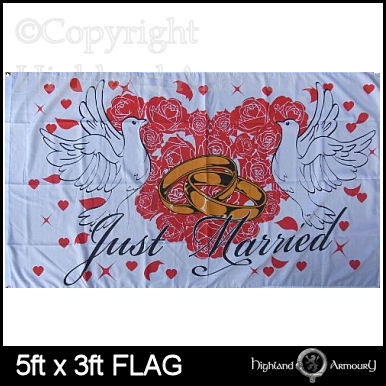 5' x 3' FLAG Just Married Wedding Rings Bride Groom